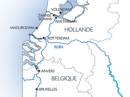 Mappa itinerari crociere fluviali Olanda Belgio